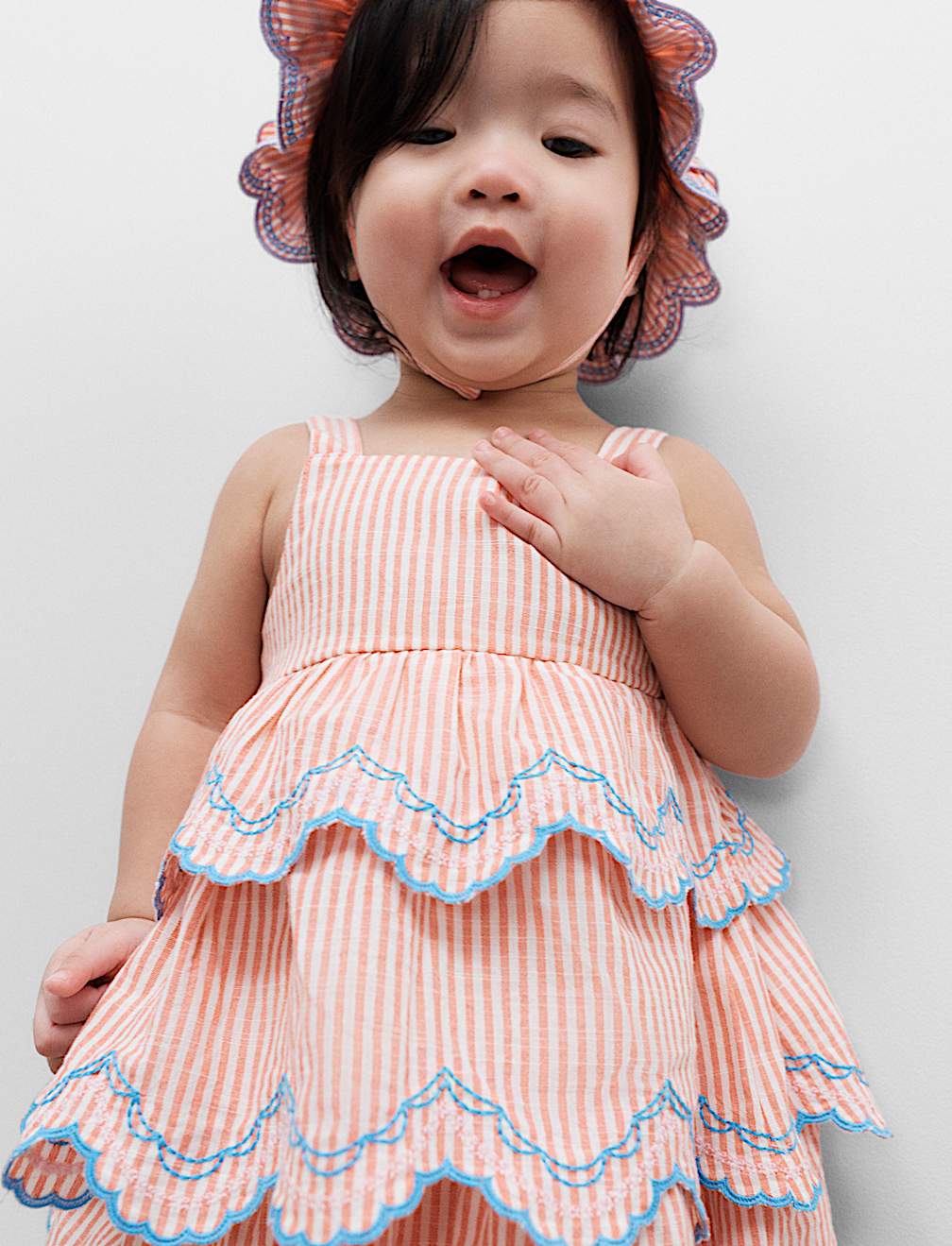Pure Cotton Striped Scallop Dress (0-5 Yrs)