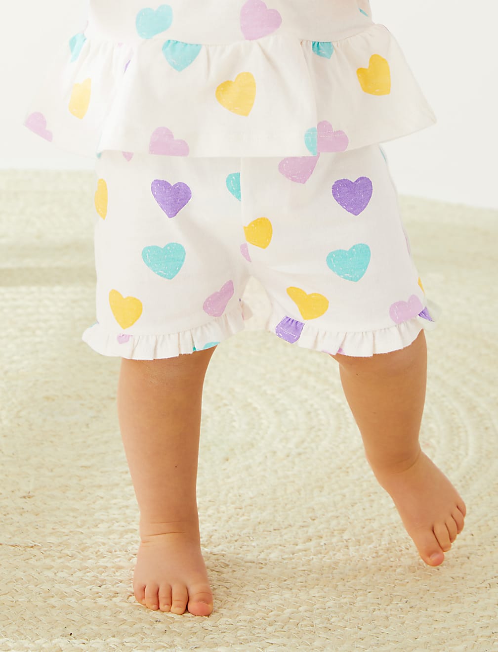 Pure Cotton Heart Print Frill Shorts