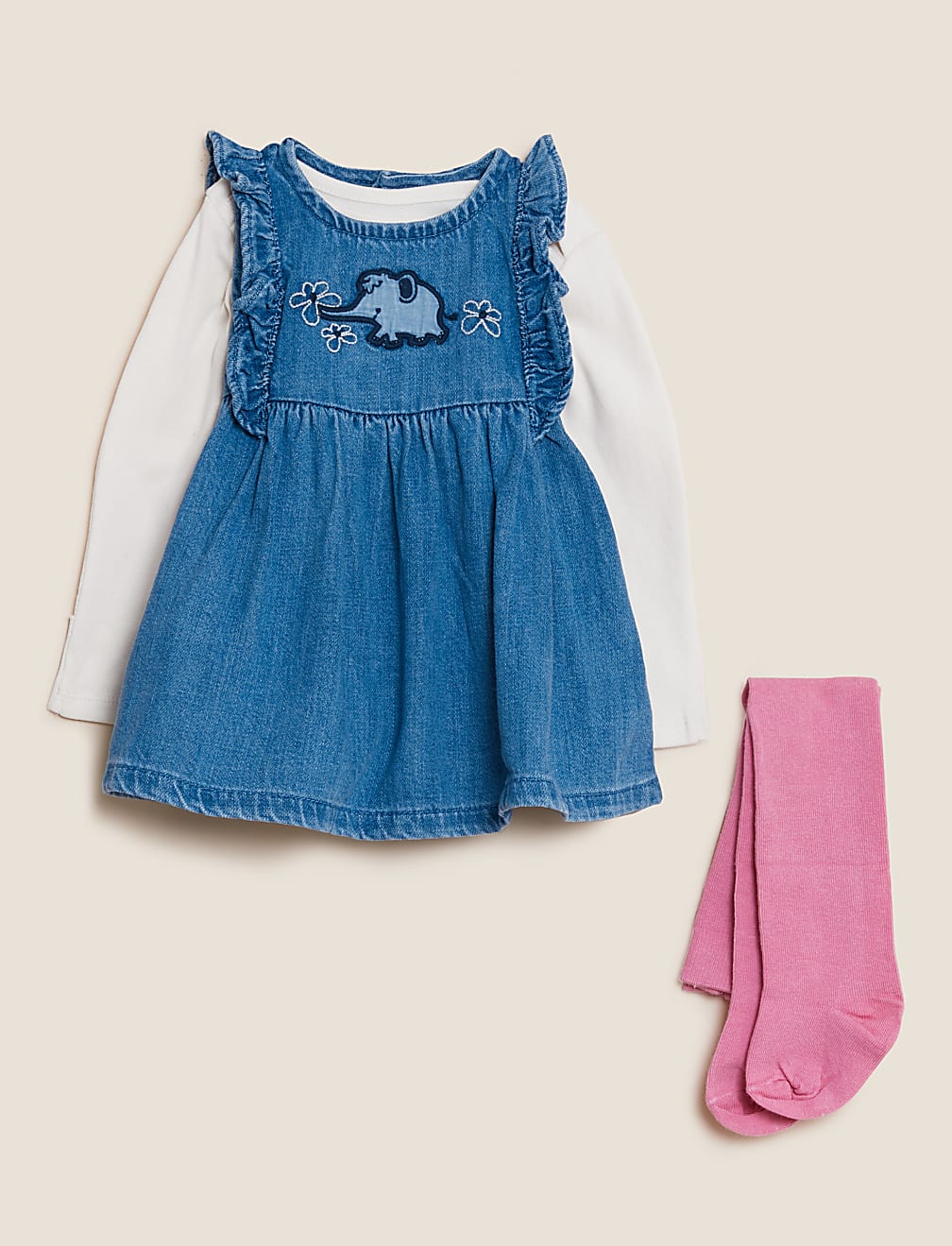 3pc Denim Elephant Dress Outfit (0-3 Yrs)