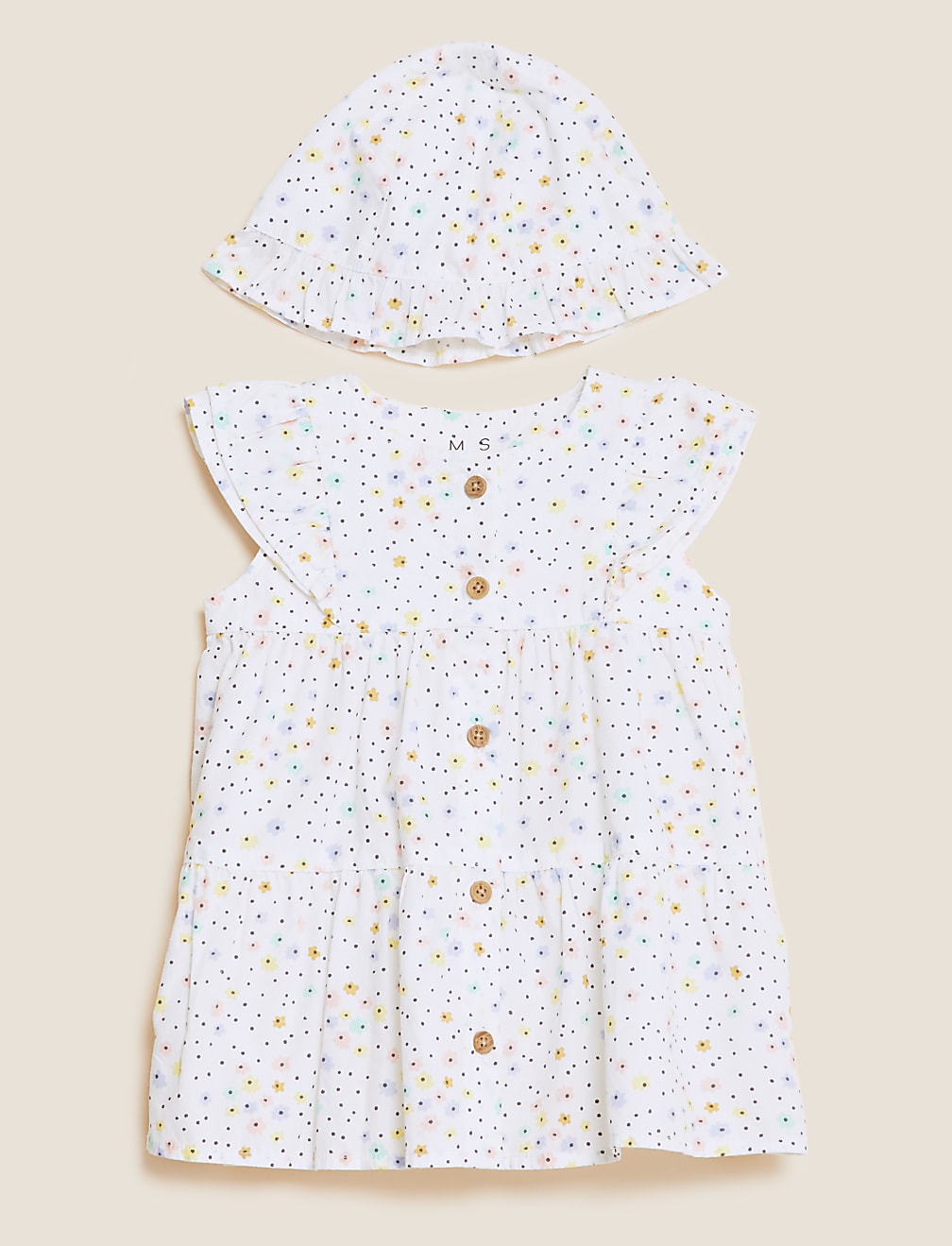 2pc Pure Cotton Floral Dress and Hat Set