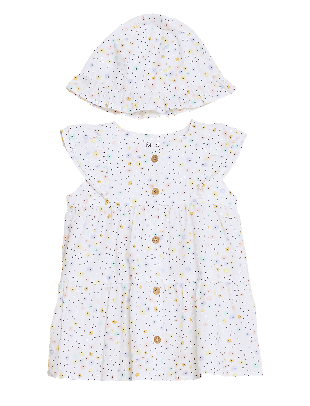2pc Pure Cotton Floral Dress and Hat Set