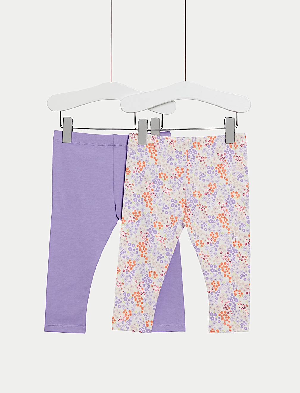 2pk Cotton Rich Plain & Floral Leggings (0-3 Yrs)