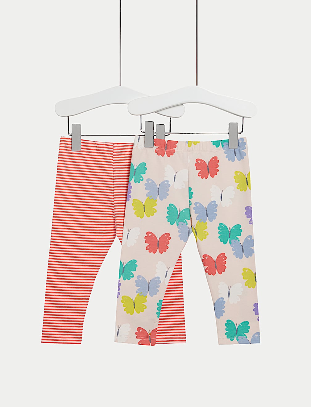 2pk Cotton Rich Butterfly & Striped Leggings (0-3 Yrs)
