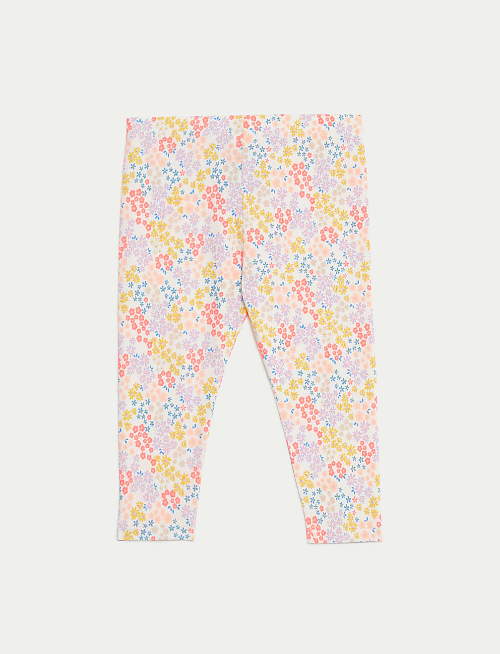 2pk Cotton Rich Floral & Plain Leggings (0-3 Yrs)