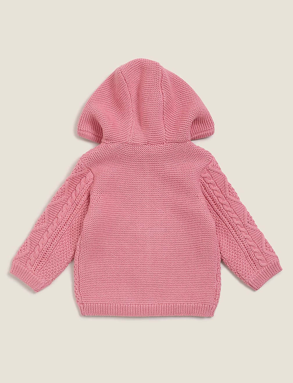 Pure Cotton Hooded Cable Knit Cardigan (0-3 Yrs)