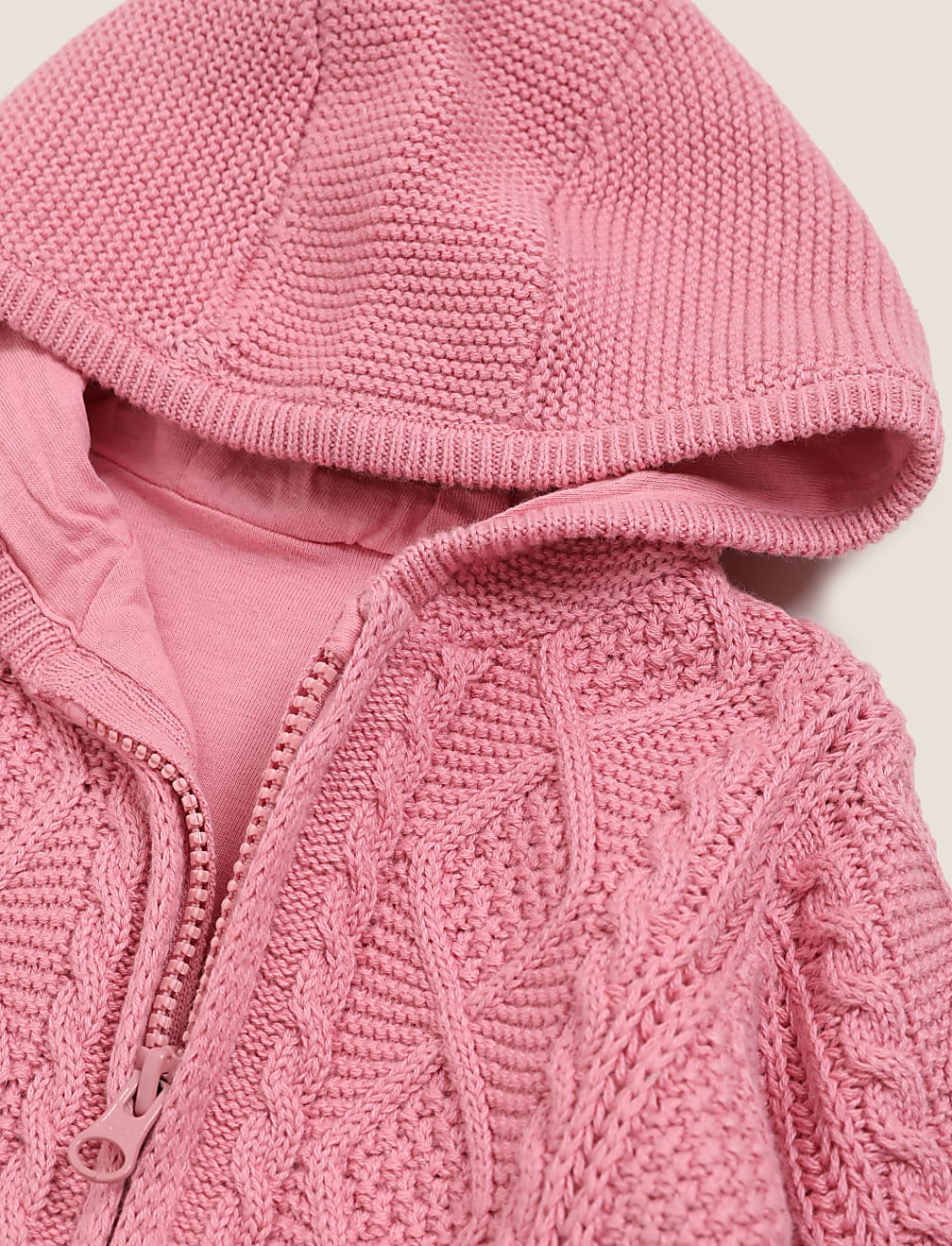 Pure Cotton Hooded Cable Knit Cardigan (0-3 Yrs)