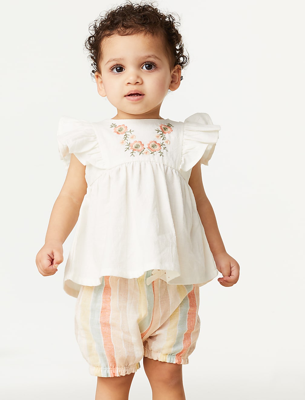 2pc Cotton Rich Floral Striped Outfit (0-3 Yrs)