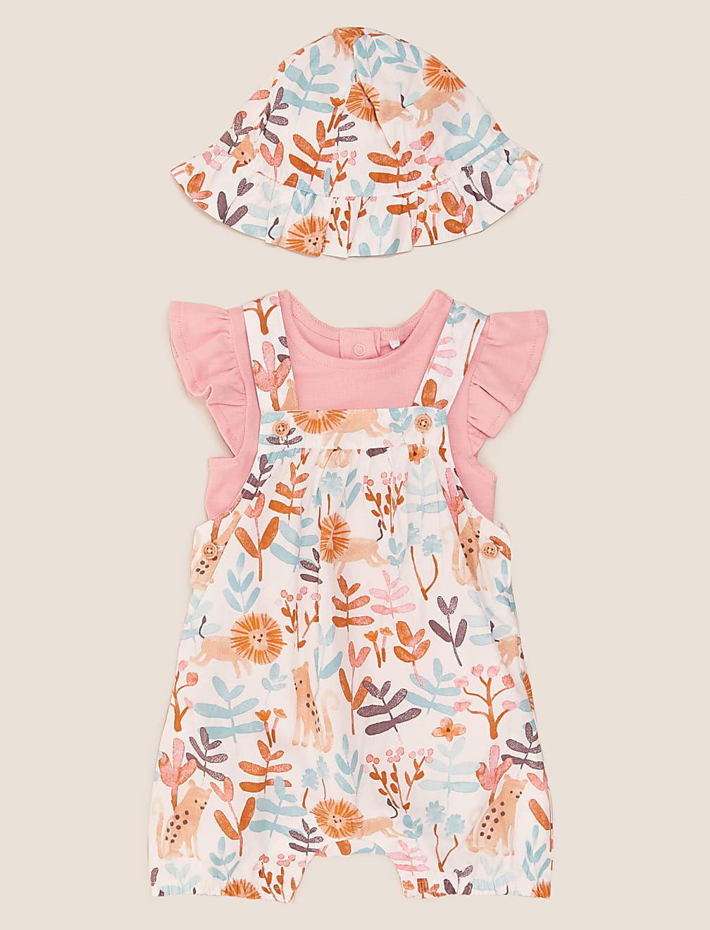 3pc Pure Cotton Lion Print Romper Outfit