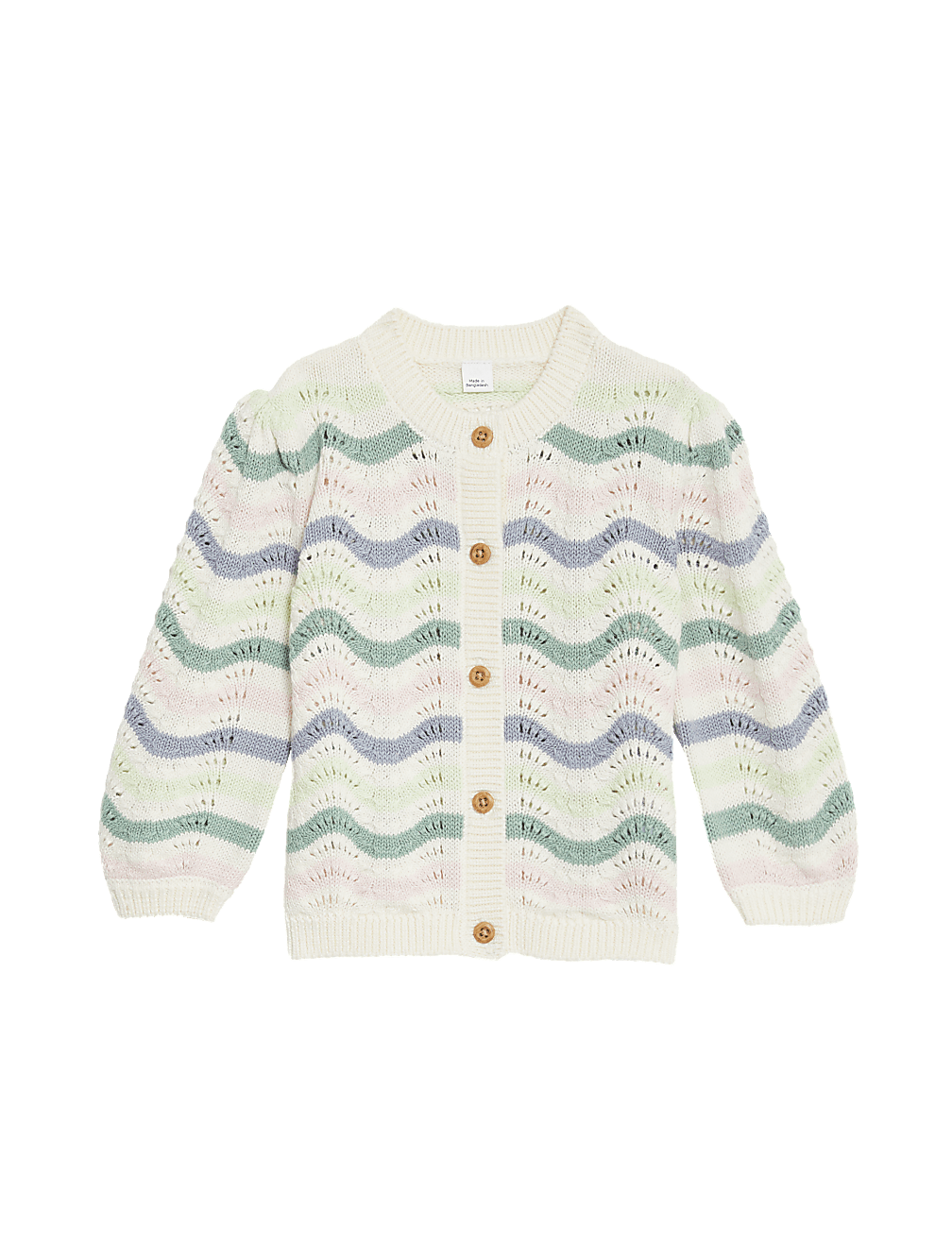 Pure Cotton Striped Pointelle Cardigan (0-3 Yrs)