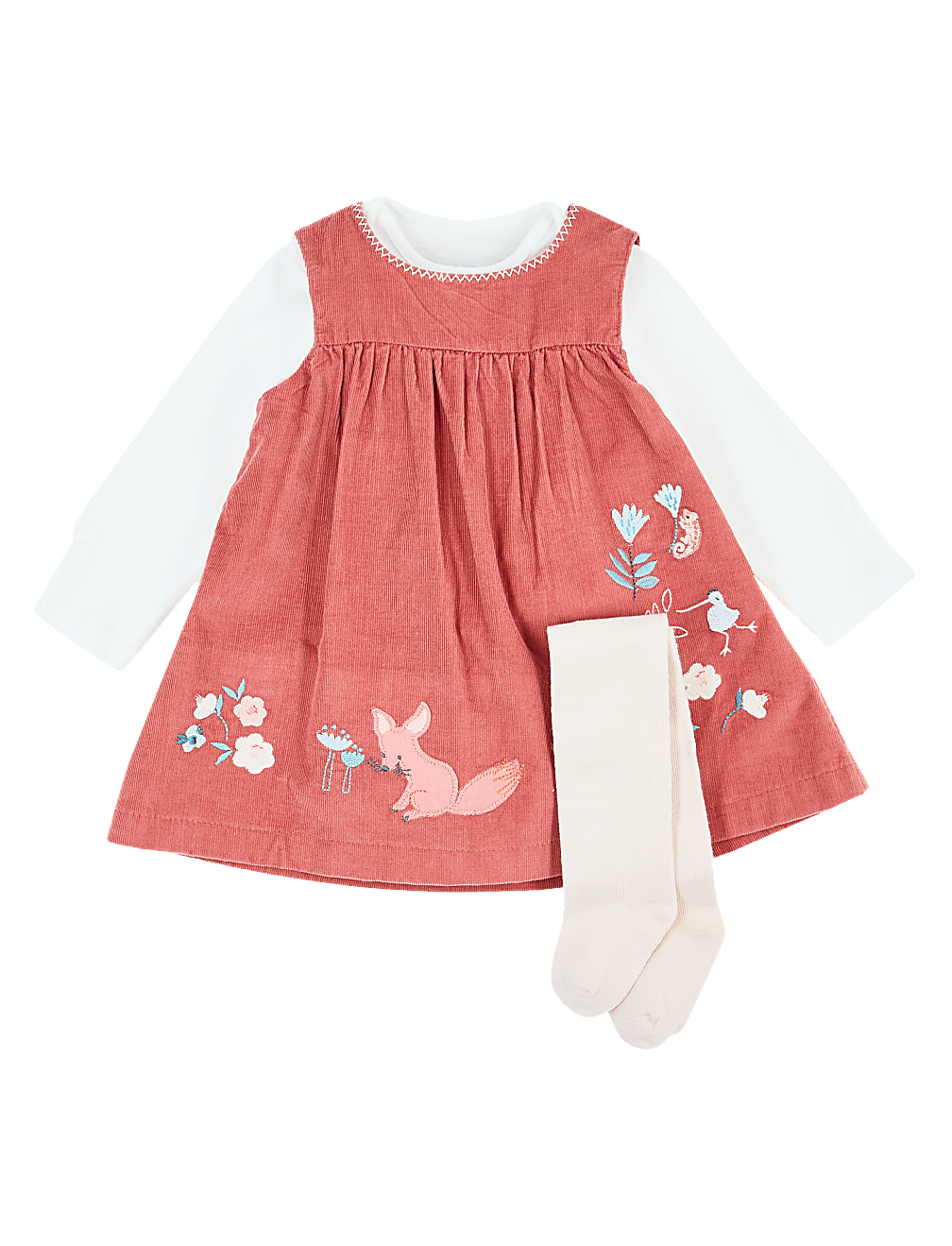 3 Piece Cotton Embroidered Dress (7lbs-3 Yrs)