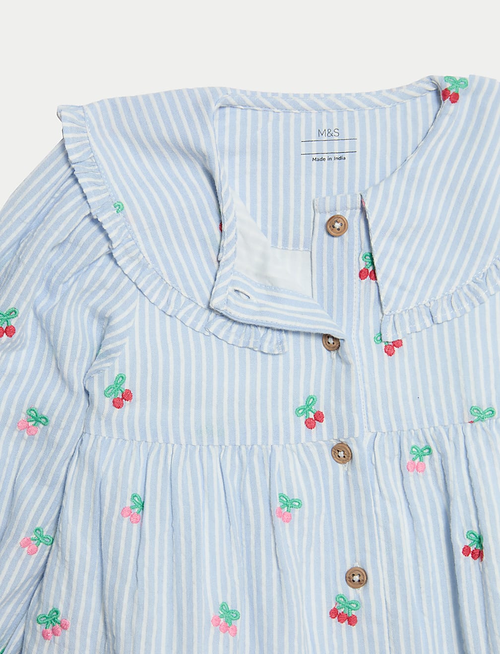 Pure Cotton Striped Cherry Embroidery Dress (0-6 Yrs)