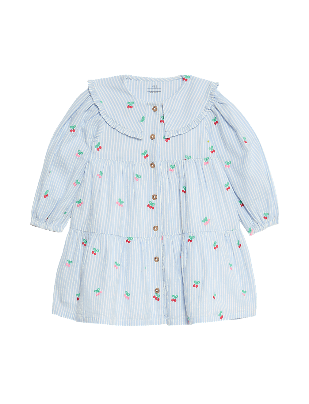 Pure Cotton Striped Cherry Embroidery Dress (0-6 Yrs)