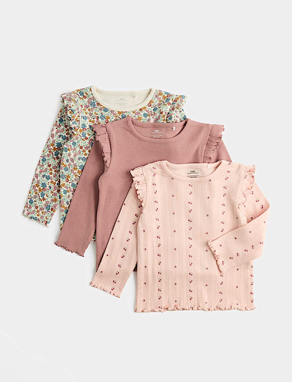 3 Pack Pure Cotton Jersey Floral Tops (0-5 Yrs)