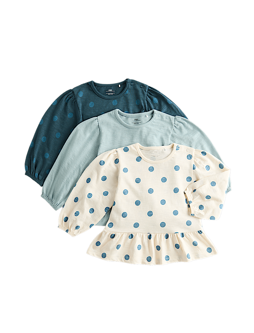 3 Pack Pure Cotton Spotty Tops (0-5 Yrs)