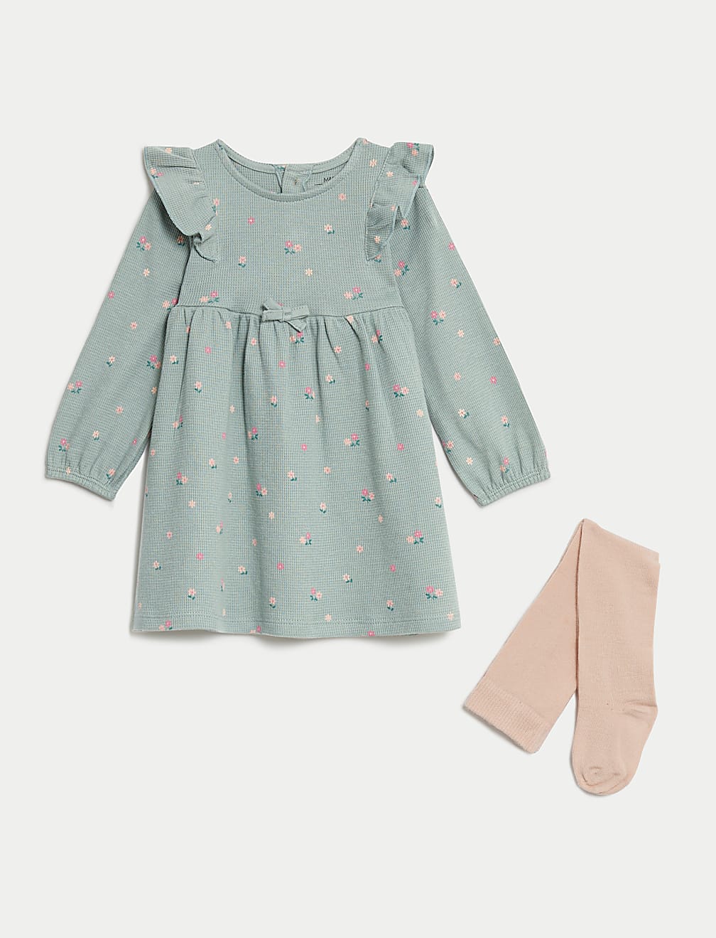 Cotton Rich Floral Dress with Tights (0-3 Yrs)