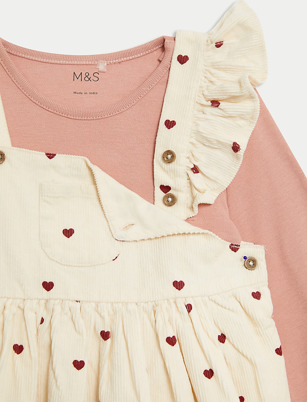 3pc Cotton Rich Heart Print Pinnie Outfit (0-3 Yrs)