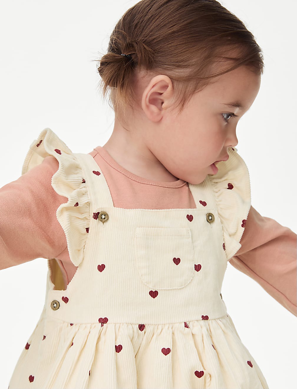 3pc Cotton Rich Heart Print Pinnie Outfit (0-3 Yrs)