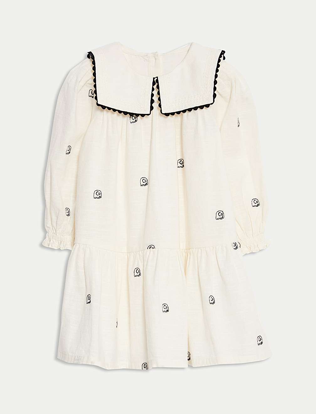 Elephant Embroidered Collared Dress (0-6 Ys)