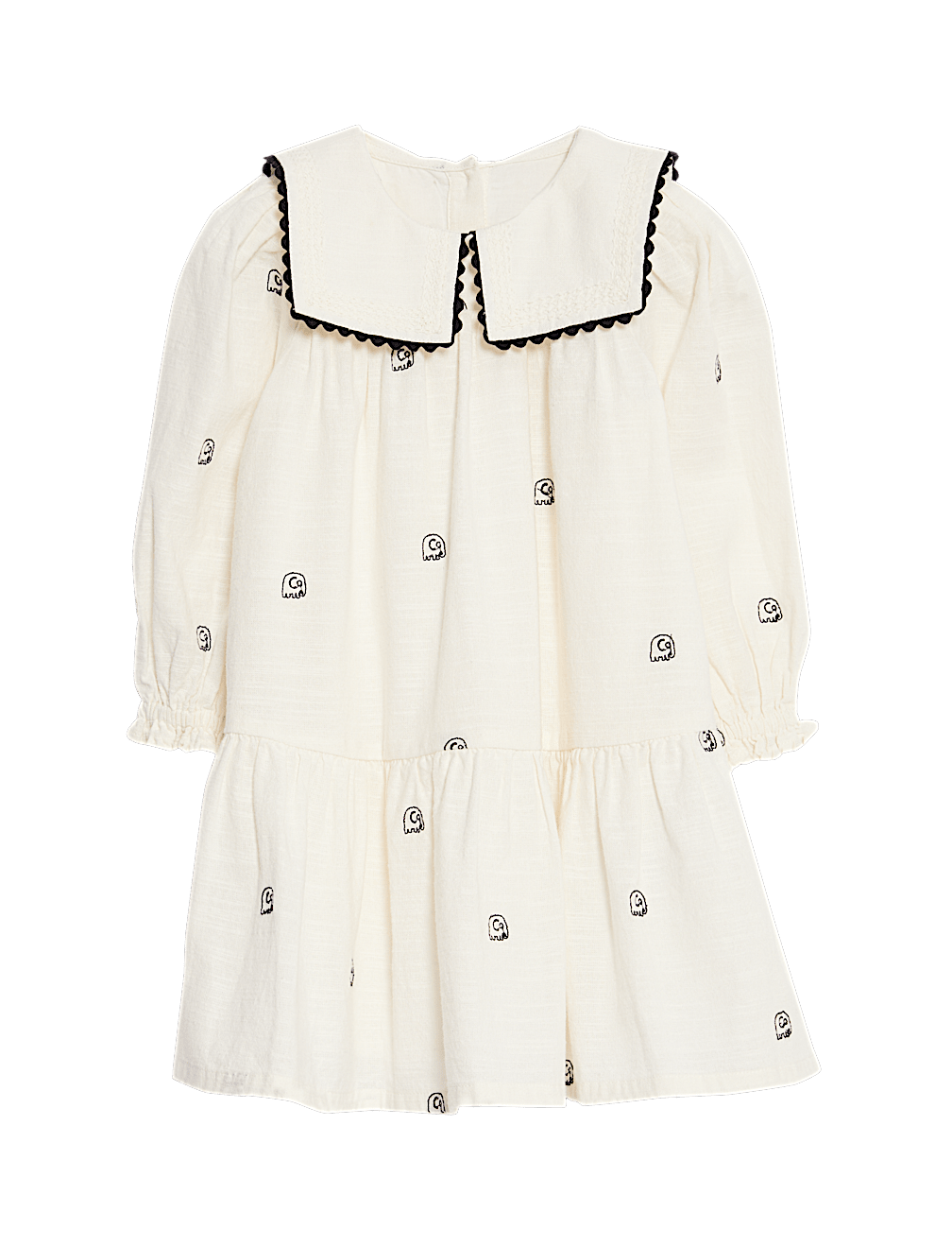 Elephant Embroidered Collared Dress (0-6 Ys)