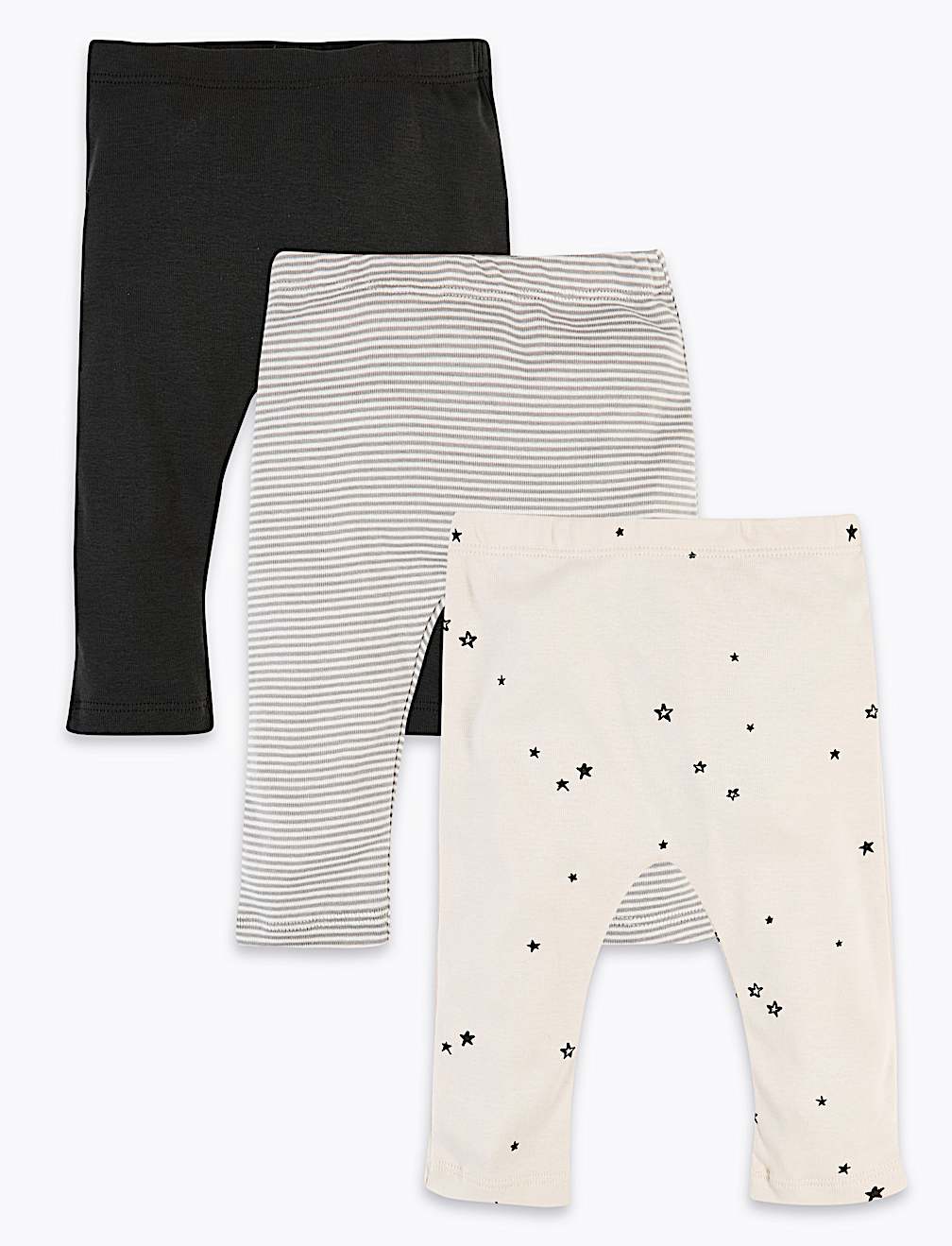3 Pack Cotton Striped & Star Print Leggings