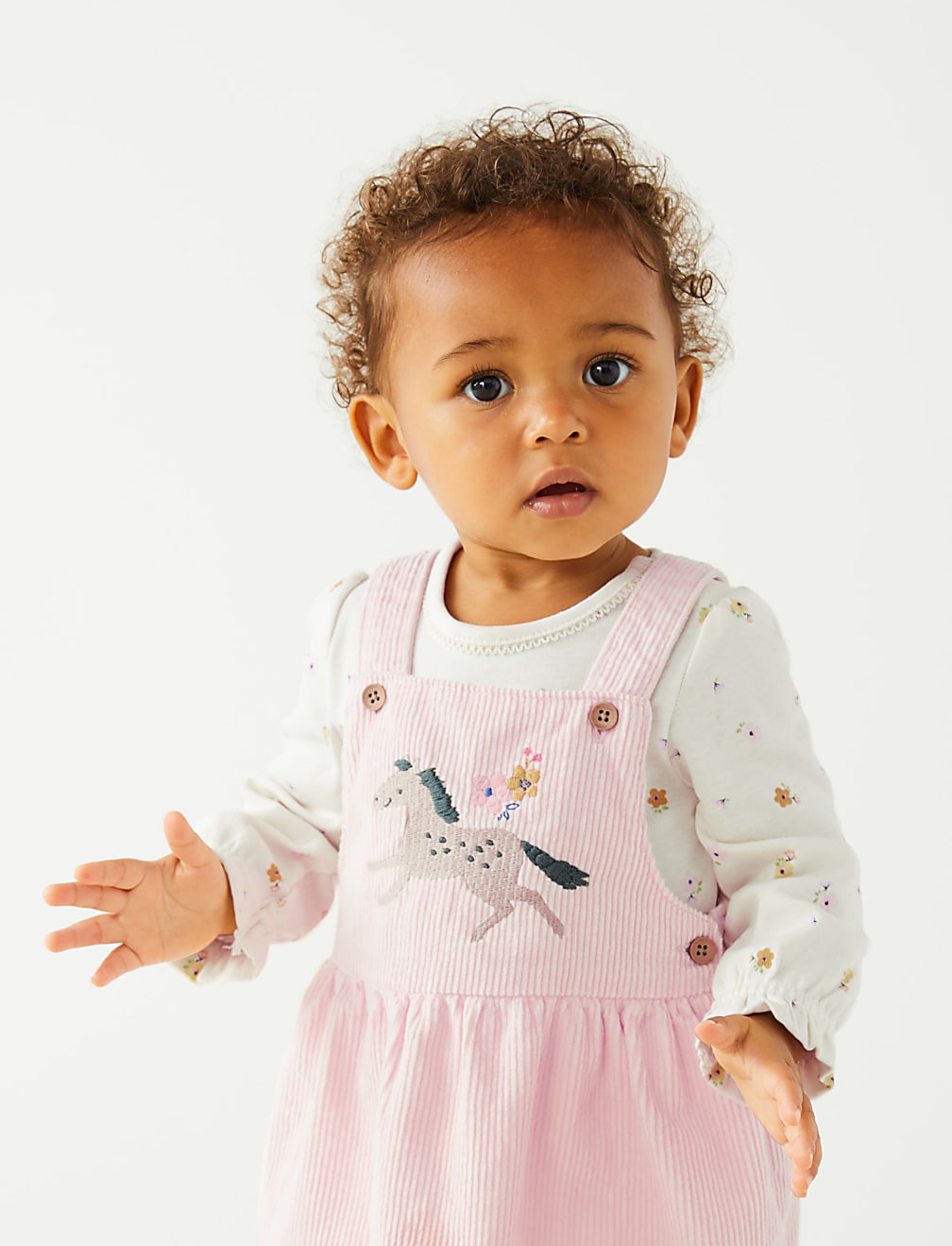 3pc Cotton Rich Embroidered Pinafore Outfit (0-3 Yrs)