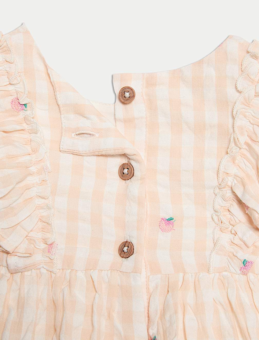 Pure Cotton Peach Gingham Dress (0 Mths-6 Yrs)