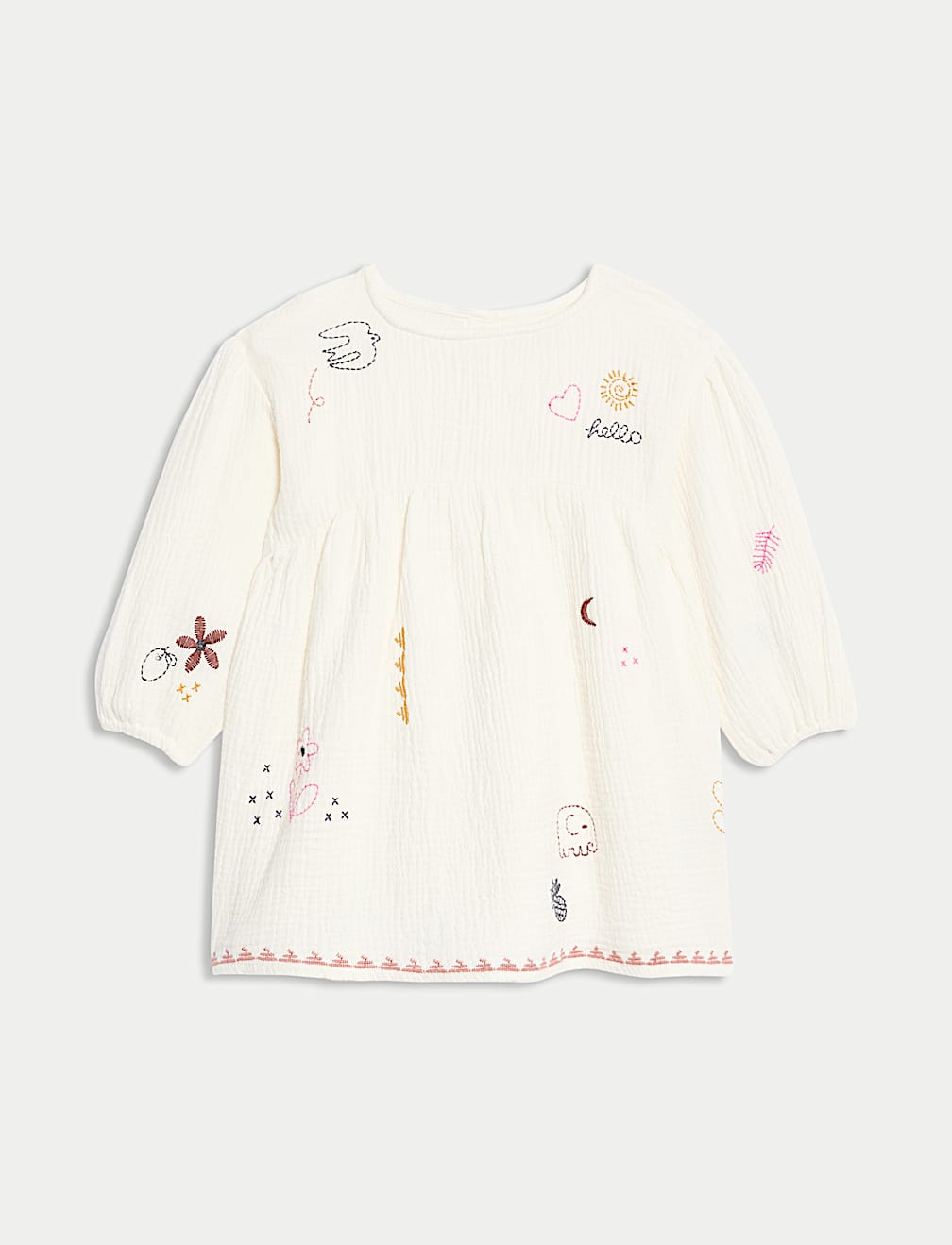 Pure Cotton Embroidered Puff Sleeve Dress (0-6 Yrs)