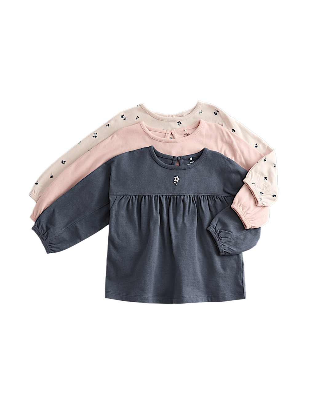 3pk Pure Cotton Ditsy and Plain Tops (0-3 Yrs)