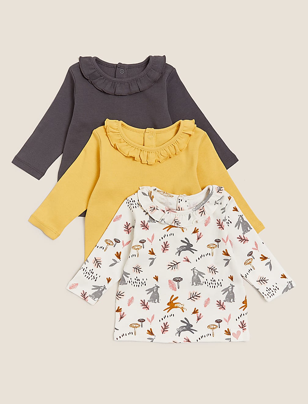 3pk Pure Cotton Patterned Tops (0-3 Yrs)