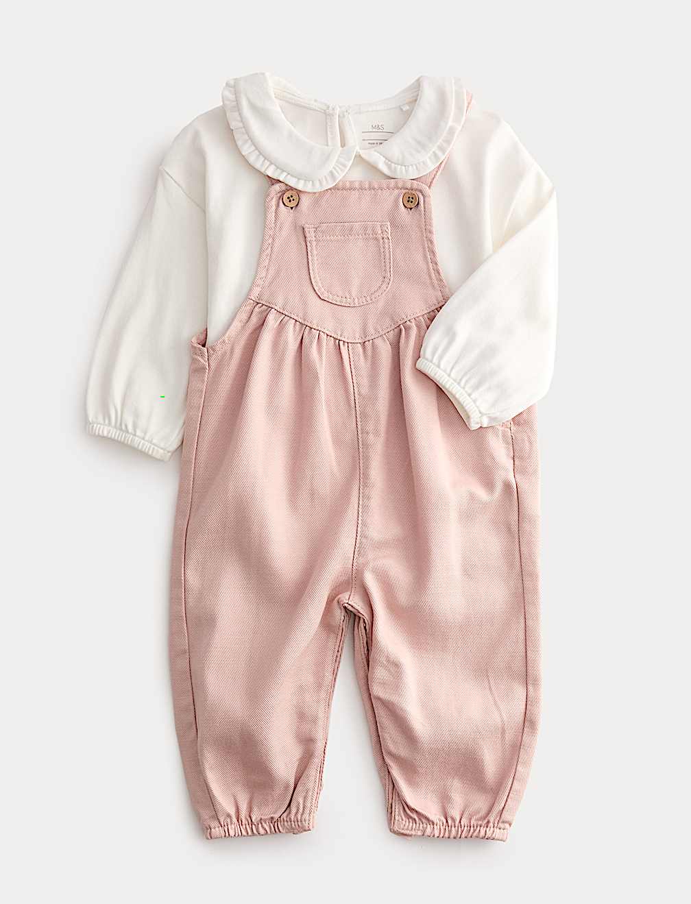 2pc Pink Twill Dungarees Outfit (0 Mths-3 Yrs)