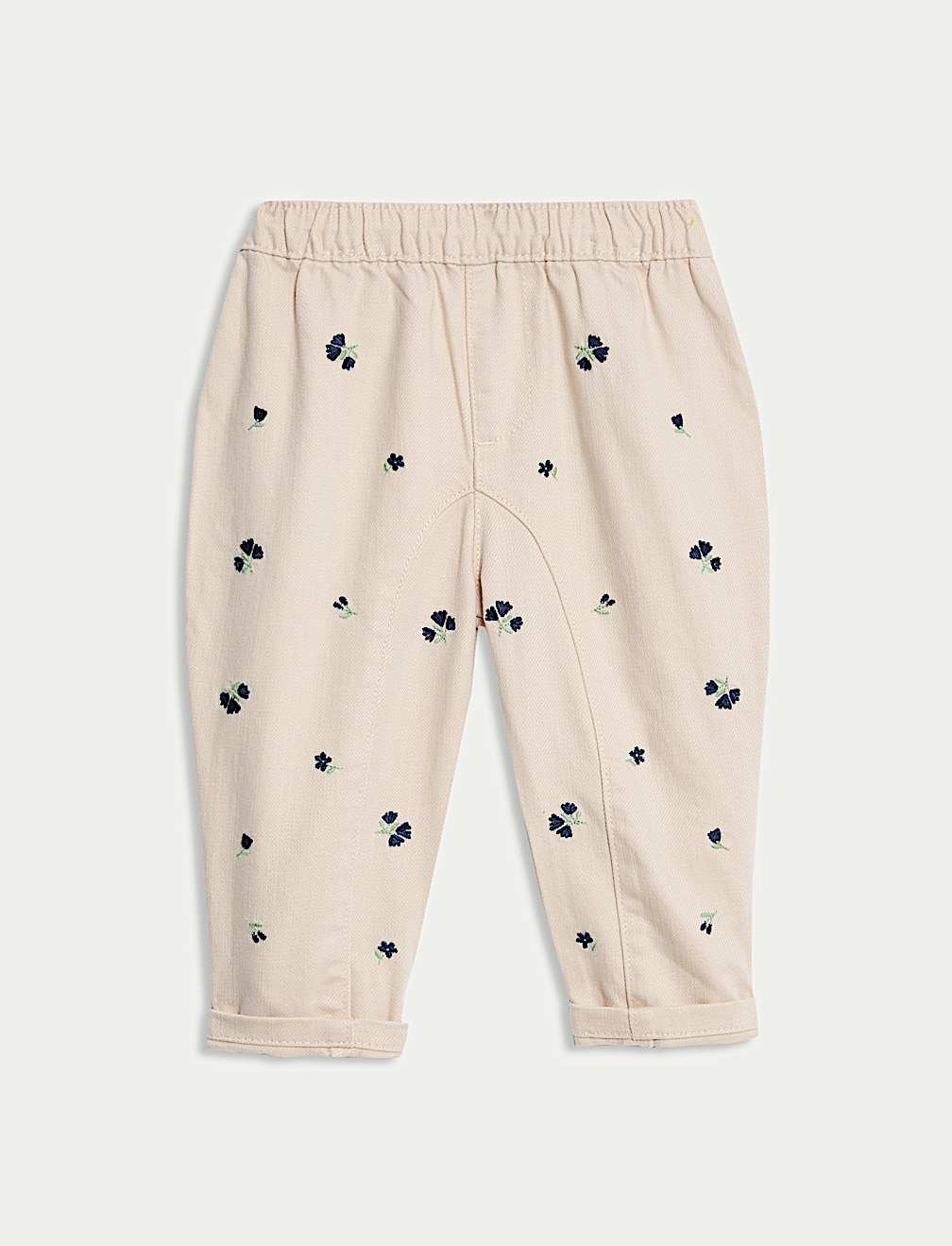 Cotton Rich Floral Embroidered Jeans (0-6 Yrs)