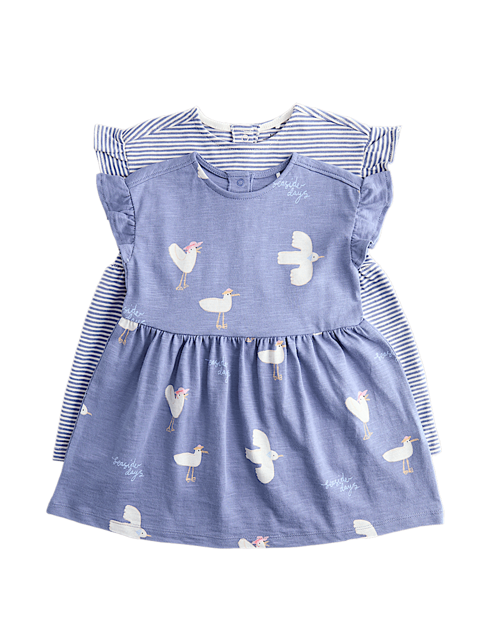 2 Pack Pure Cotton Bird & Striped Dresses (0-3 Yrs)