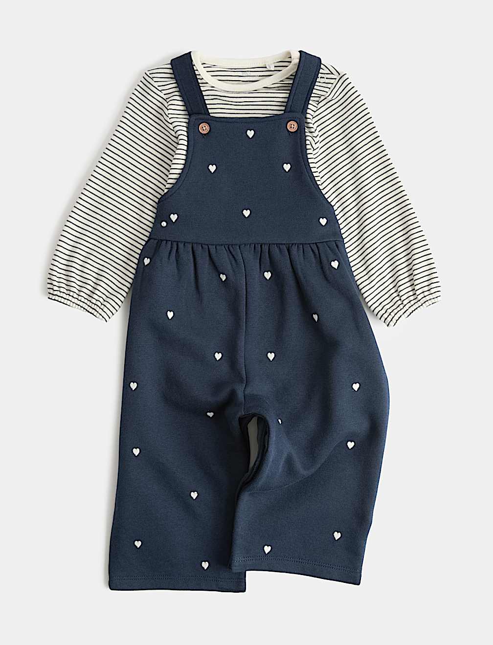 2 Piece Pure Cotton Heart Dungaree Outfit (0-3 Years)