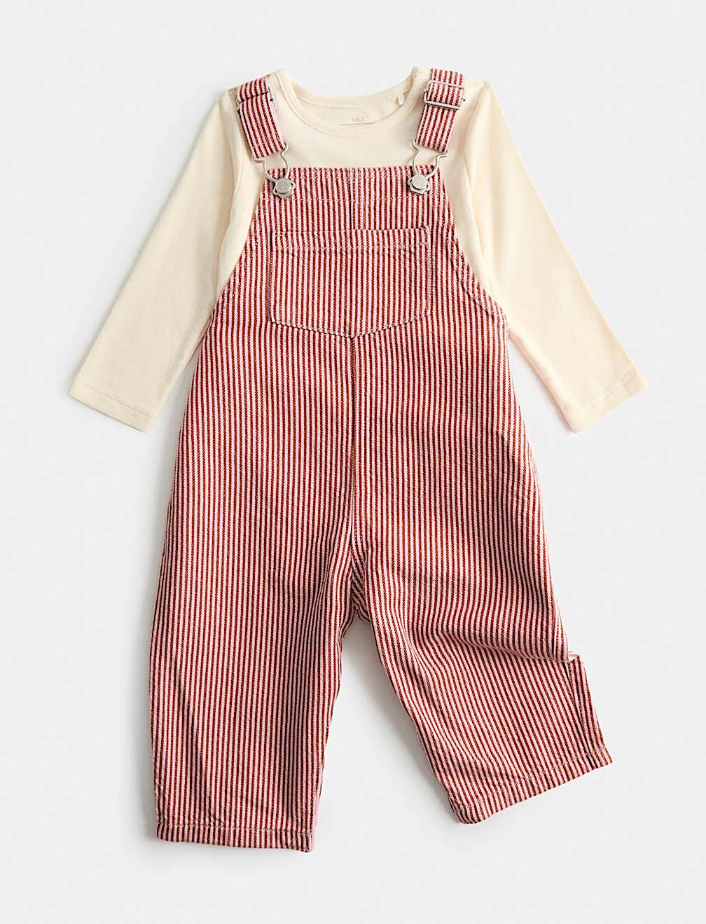 Pure Cotton Ticking Stripe Dungaree Outfit (0-3 Yrs)