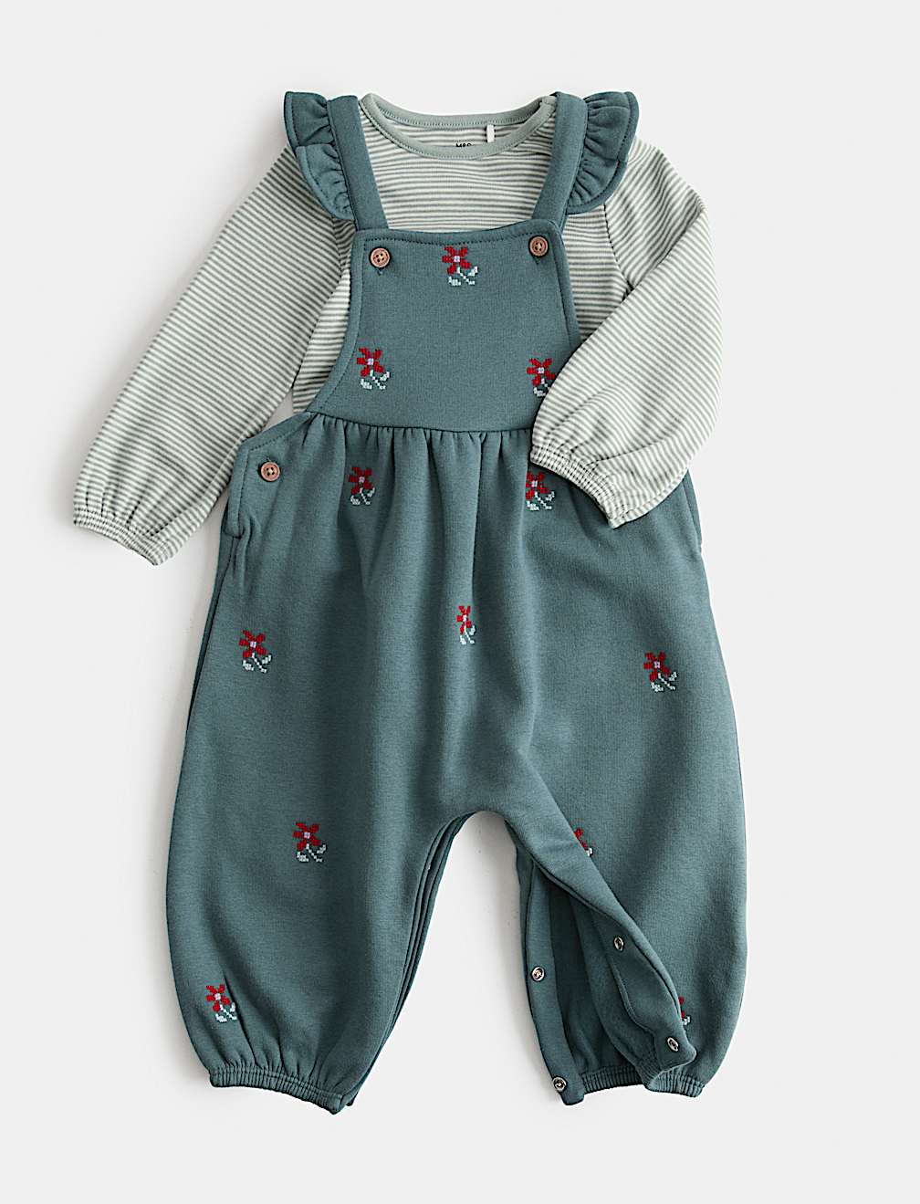 2 Piece Jersey Embroidered Dungarees with Top (0-3 Yrs)