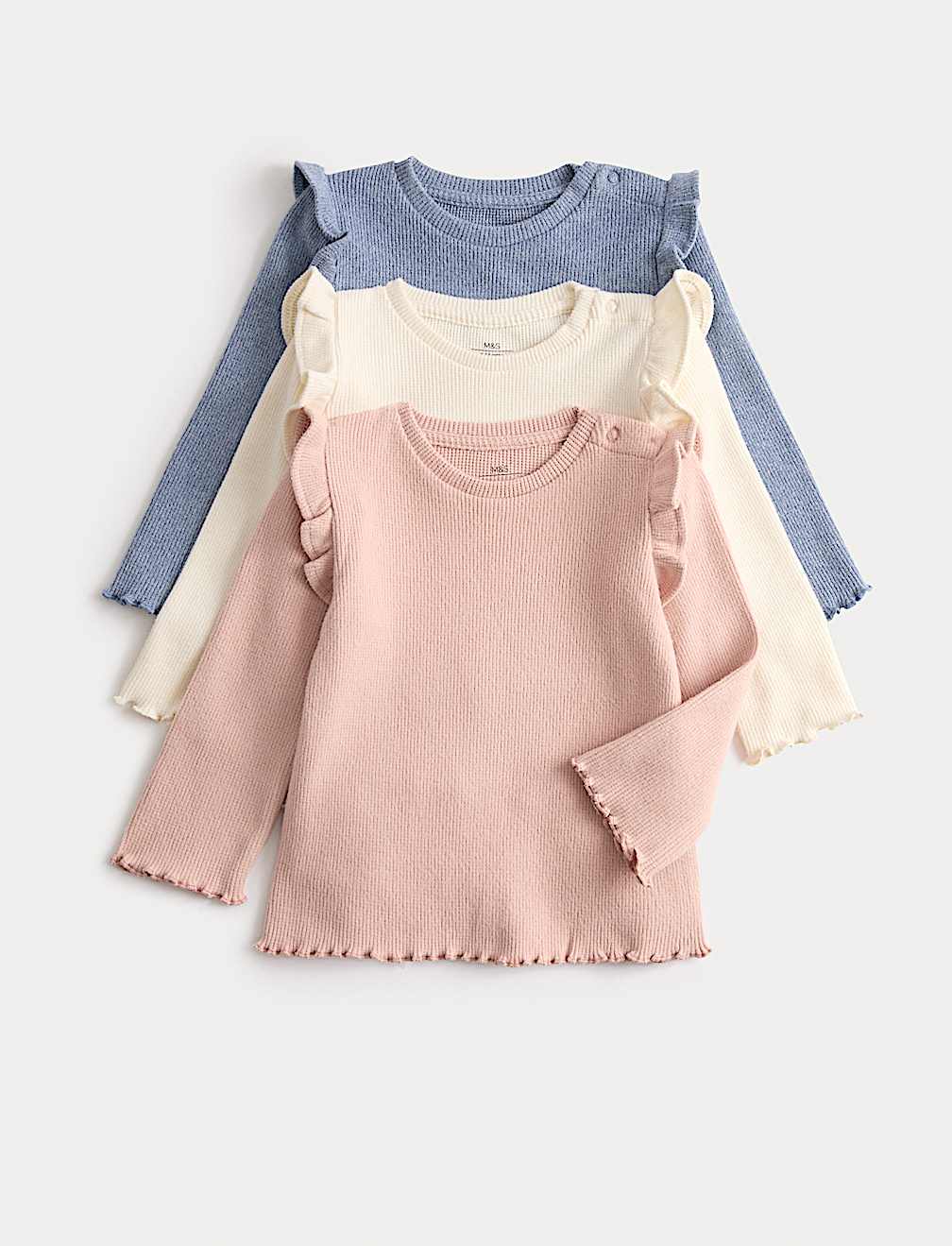 3 Pack Waffle Long Sleeve Tops (0-3 Yrs)