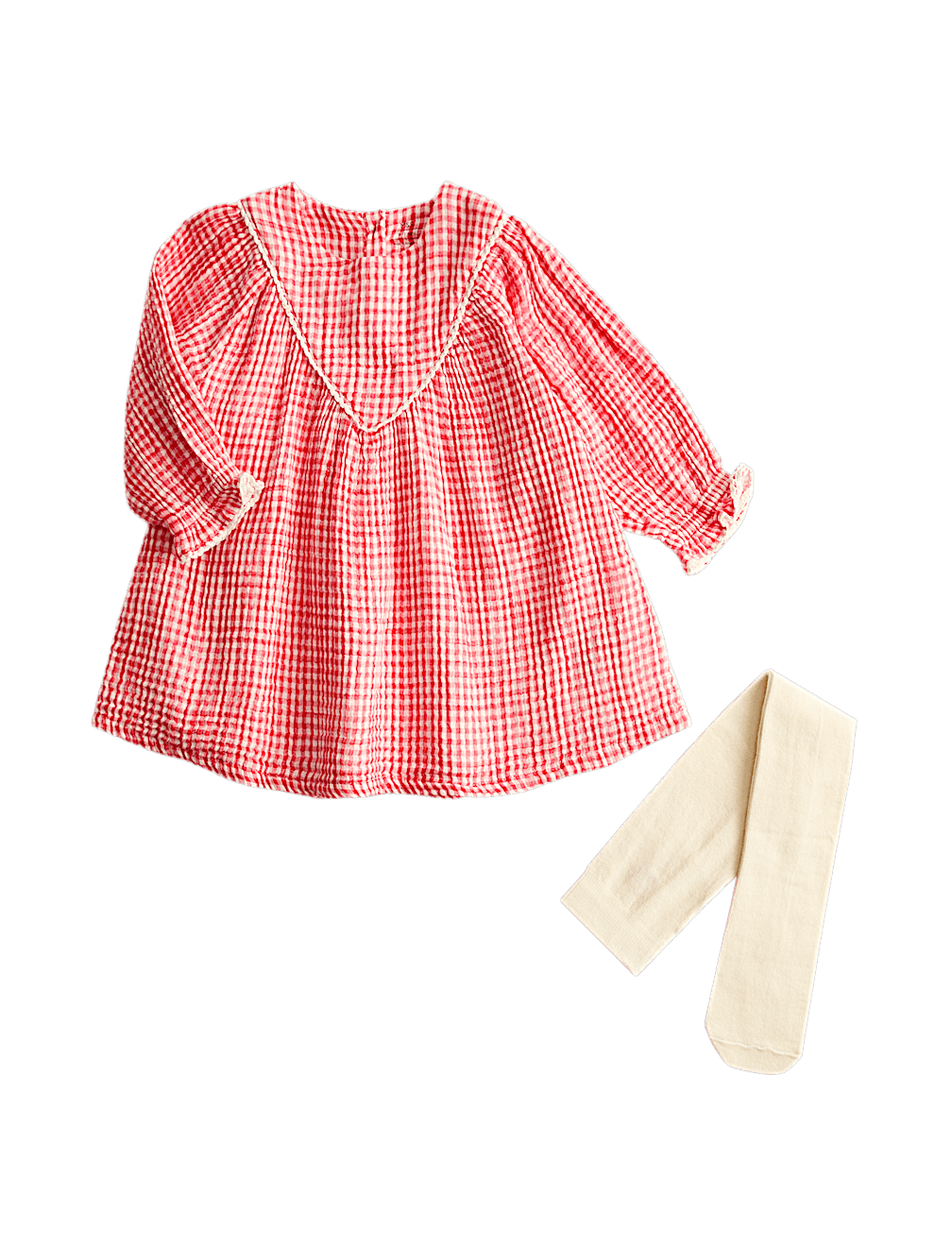 2 Piece Cotton Gingham Dress with Tights (0-3 Yrs)