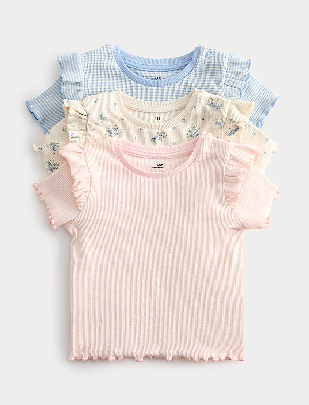 3 Pack Cotton Rich Ribbed Printed Tops (0-5 Yrs)