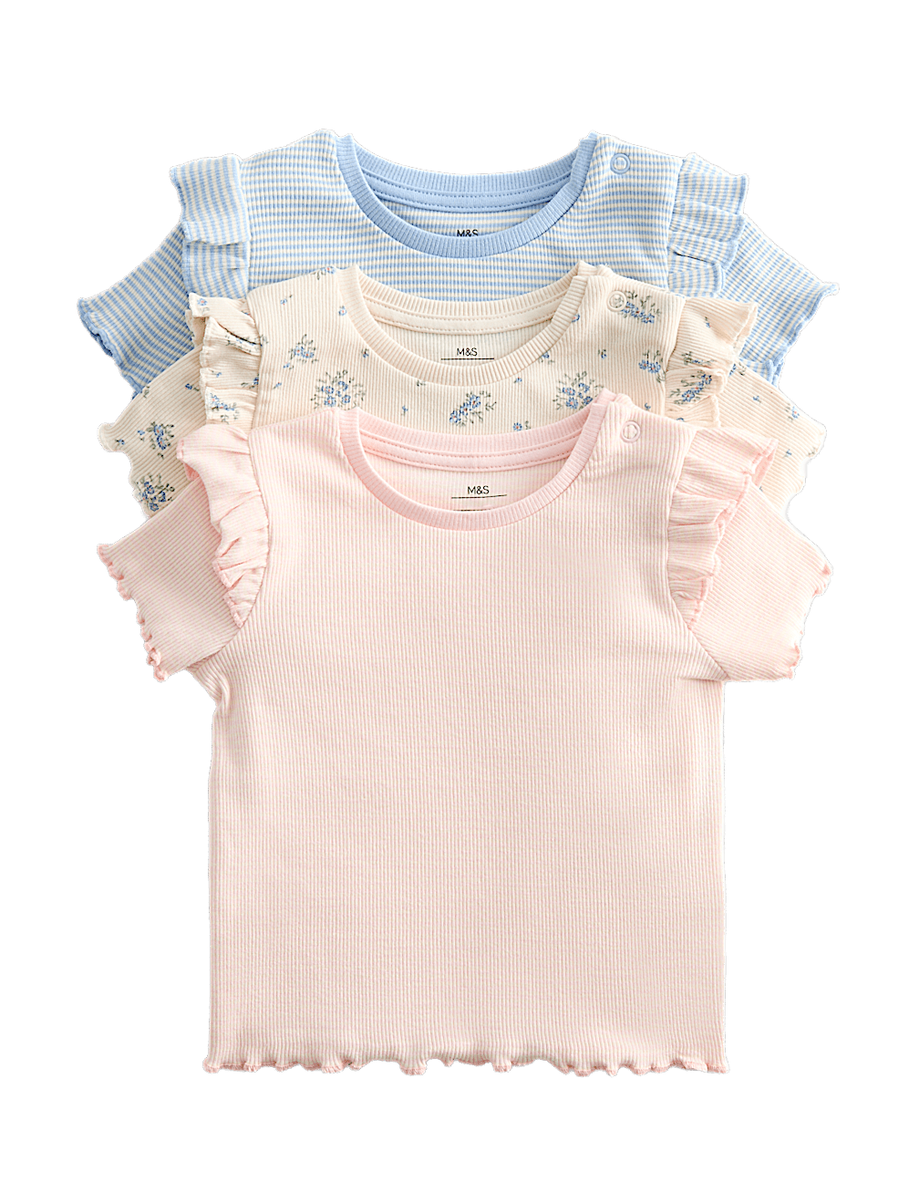 3 Pack Cotton Rich Ribbed Printed Tops (0-5 Yrs)