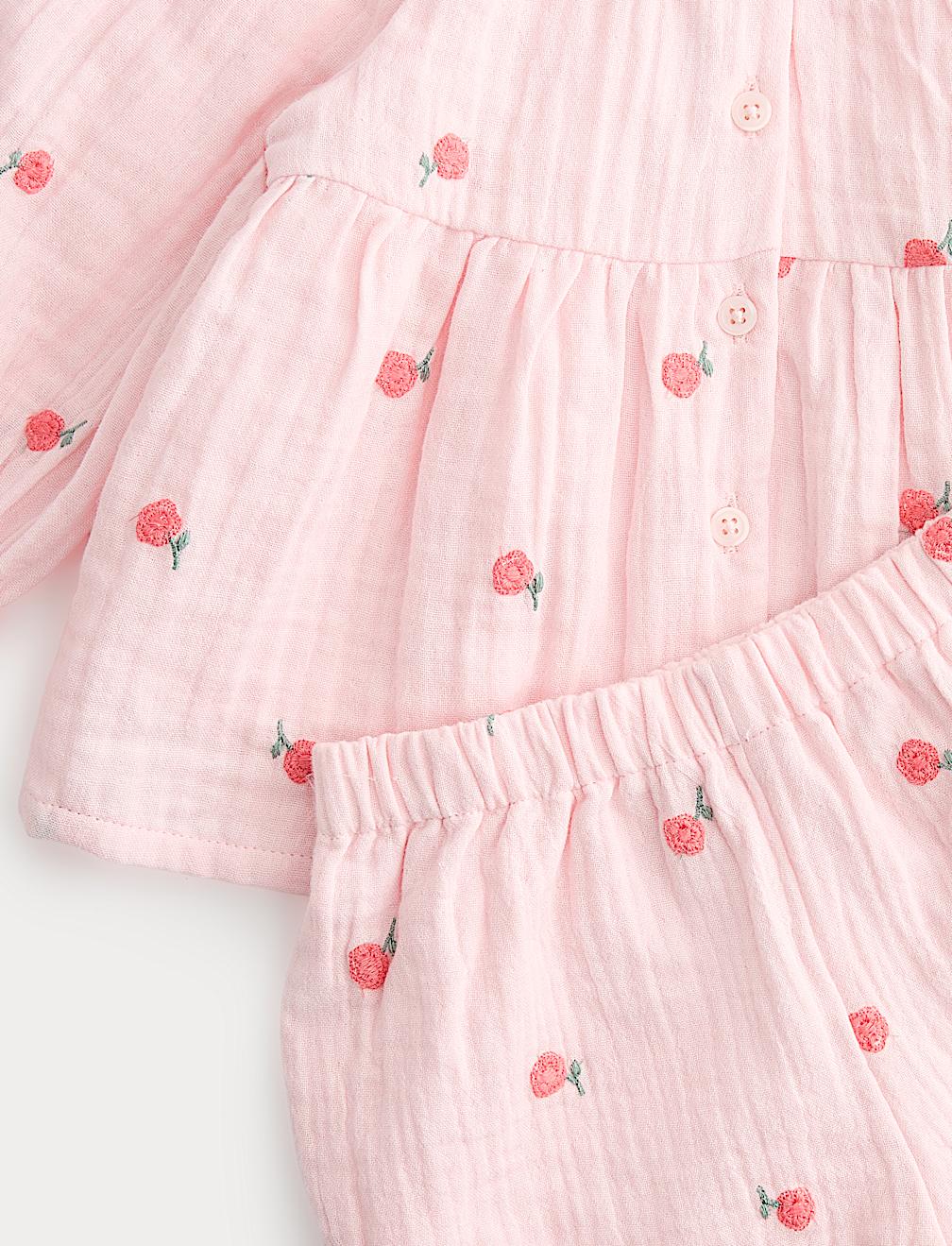 2 Piece Cotton Embroidered Blouse and Shorts (0-5 Yrs)