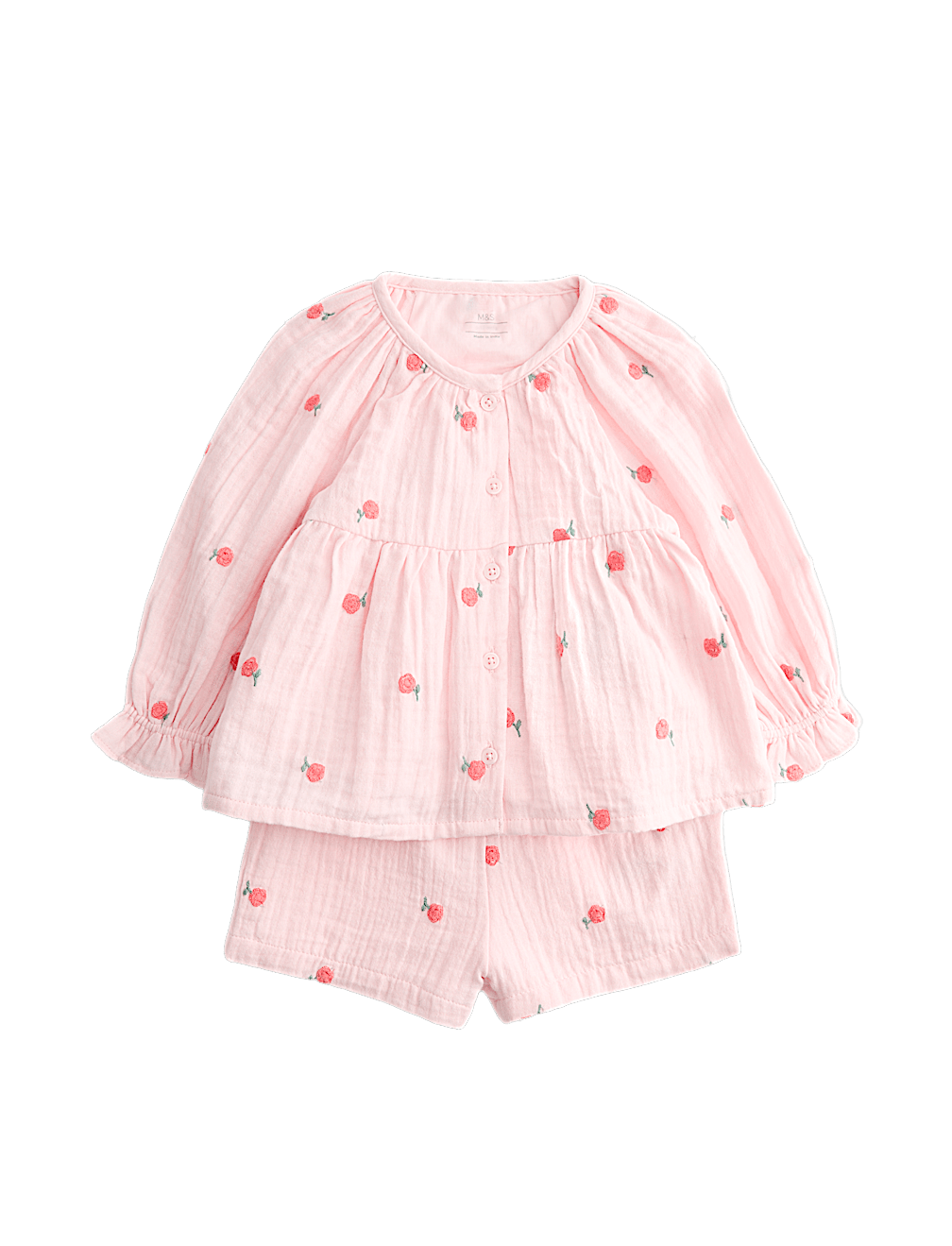 2 Piece Cotton Embroidered Blouse and Shorts (0-5 Yrs)