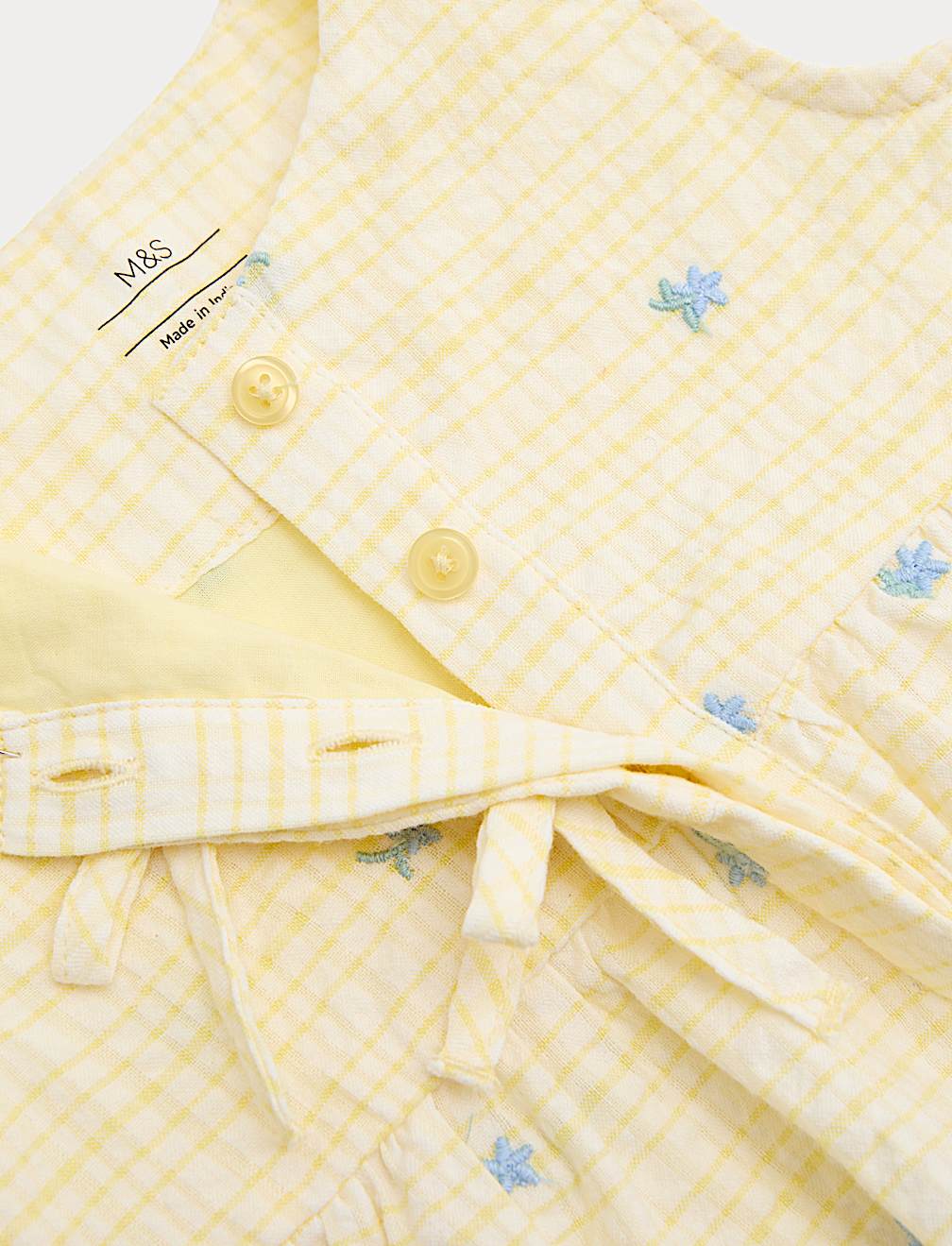 Pure Cotton Gingham Floral Dress with Bows (0-5 Yrs)