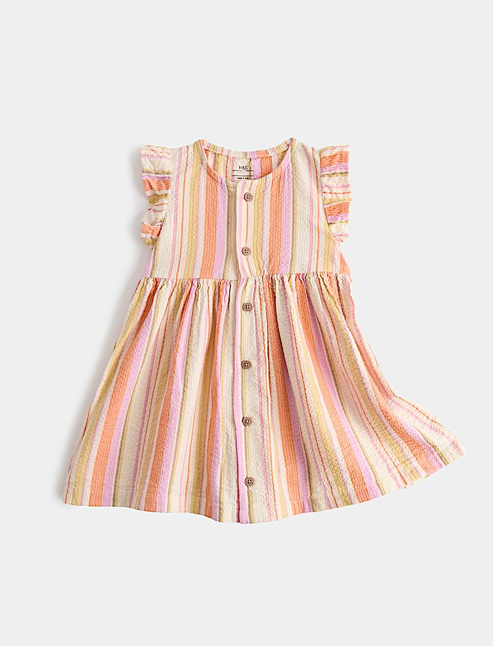 Pure Cotton Striped Button Up Dress (0-5 Yrs)