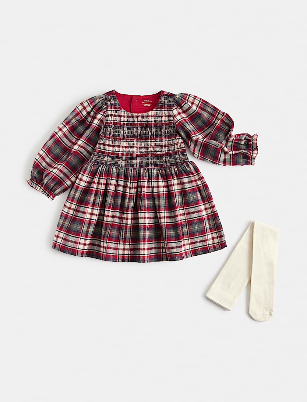 2pk Pure Cotton Checked Dress with Tights
