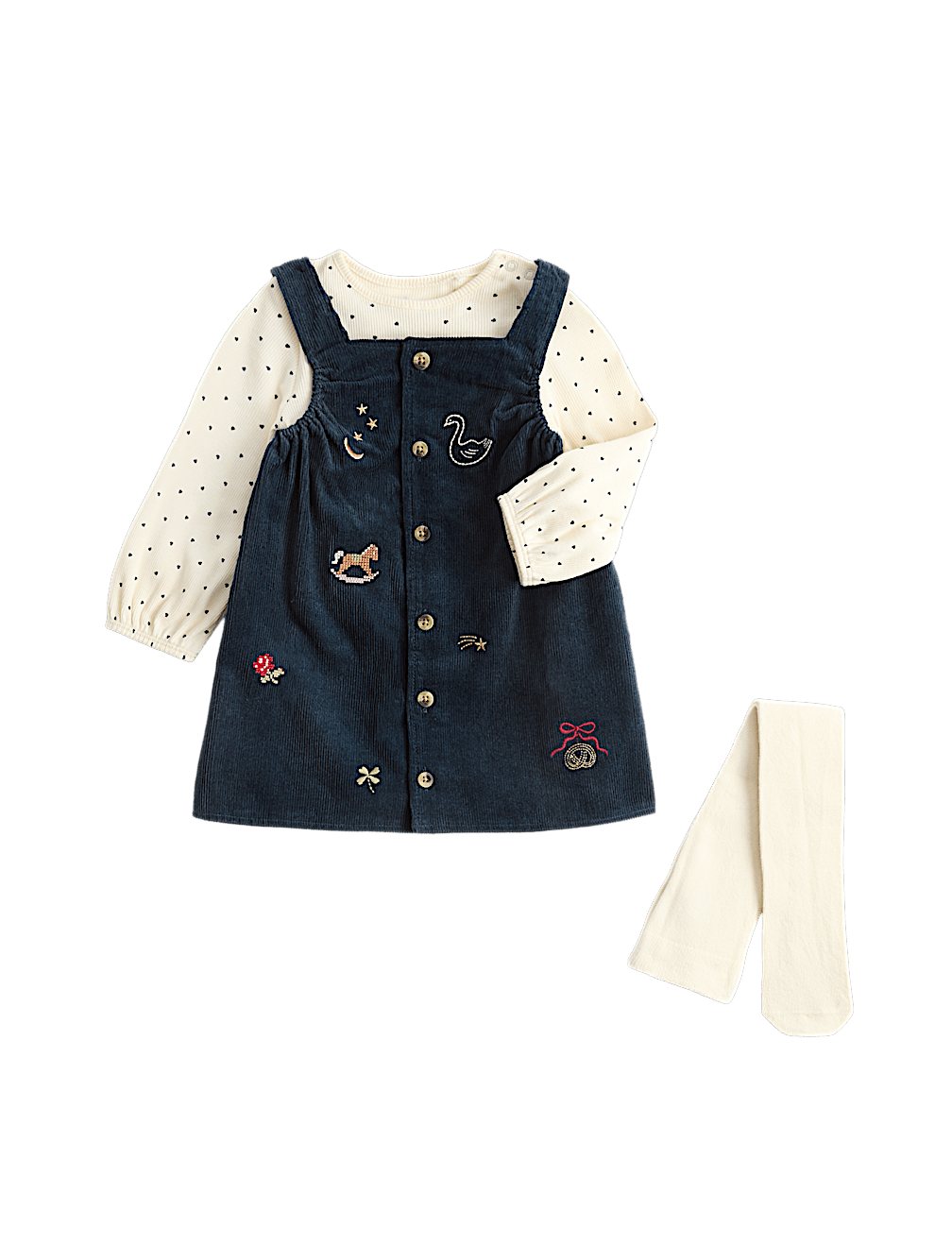 2pk Cotton Rich Embroidered Pinafore Set (0-3 Yrs)