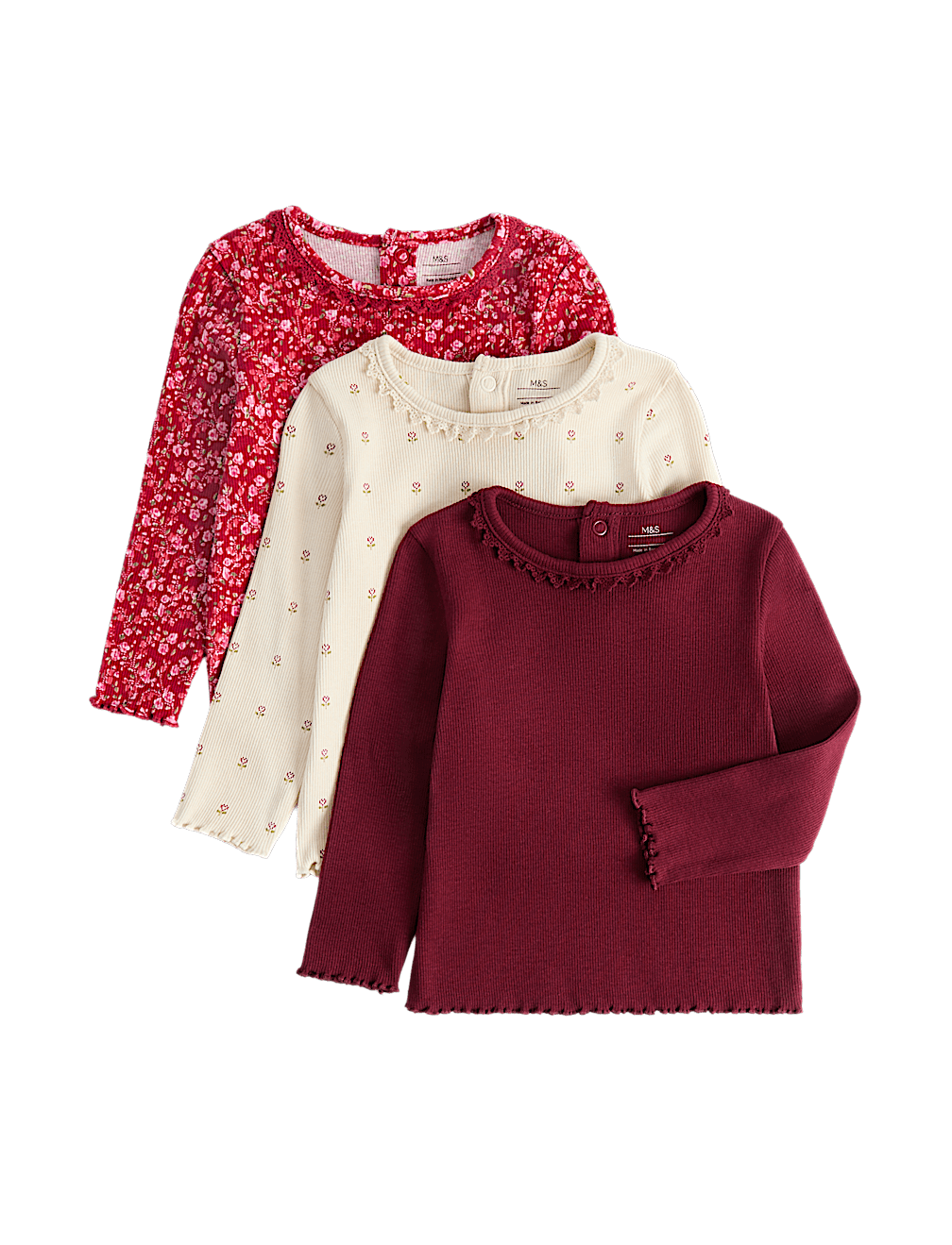 3pk Cotton Rich Patterned Tops