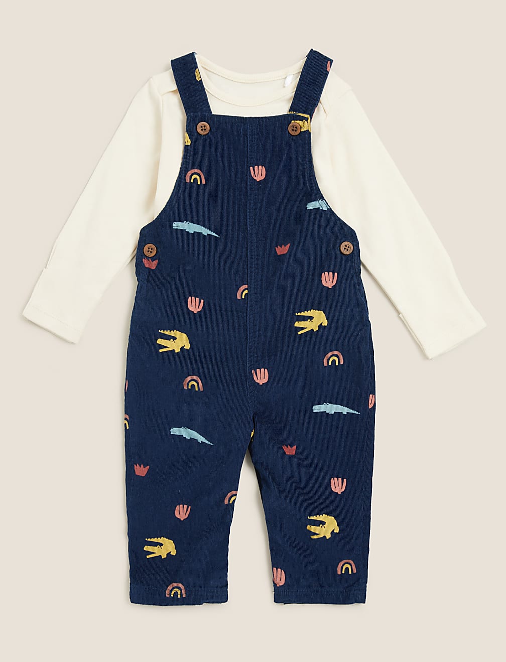 2pc Pure Cotton Crocodile Dungaree Outfit (0-3 Yrs)