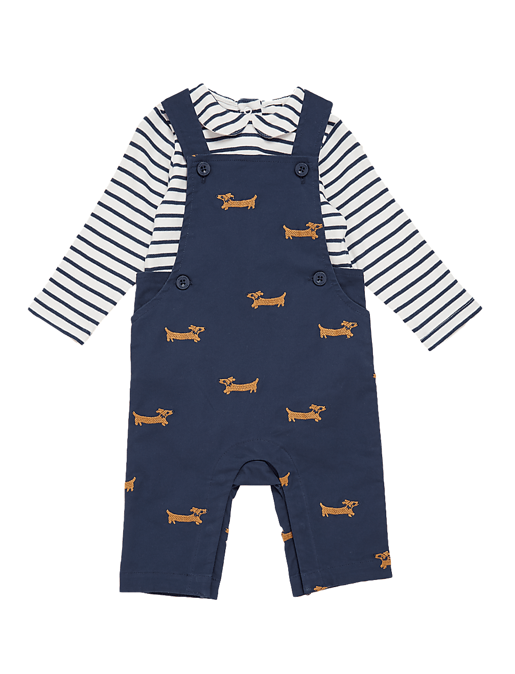 2pc Cotton Embroidered Dog Dungaree Outfit (0-3 Yrs)