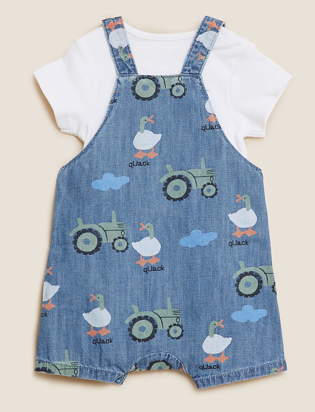2pc Pure Cotton Tractor Dungaree Outfit