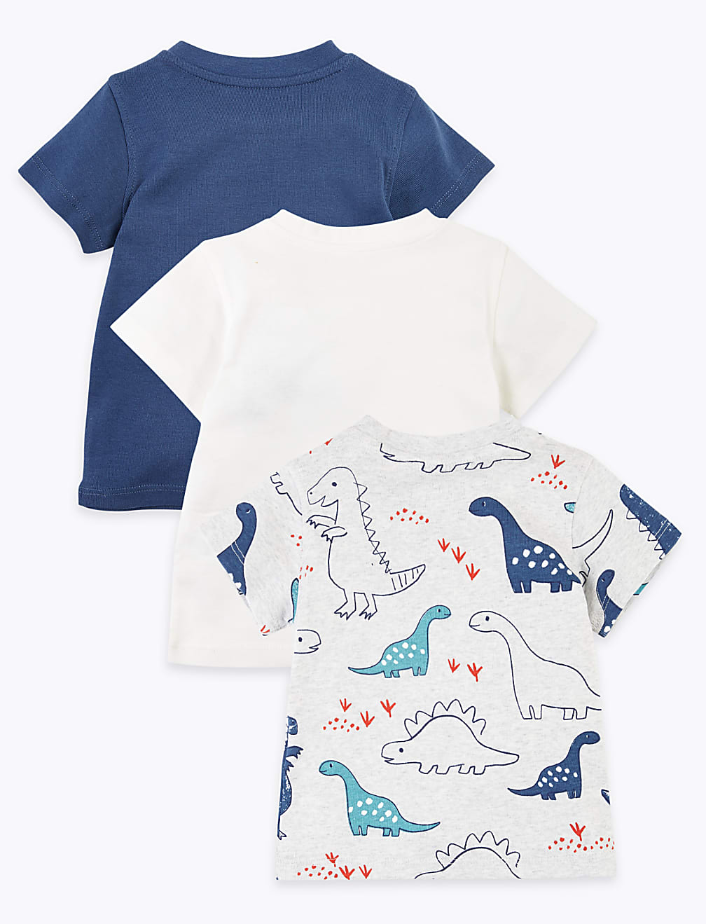 3 Pack Cotton Dinosaur Print T-Shirts (0-3 Yrs)